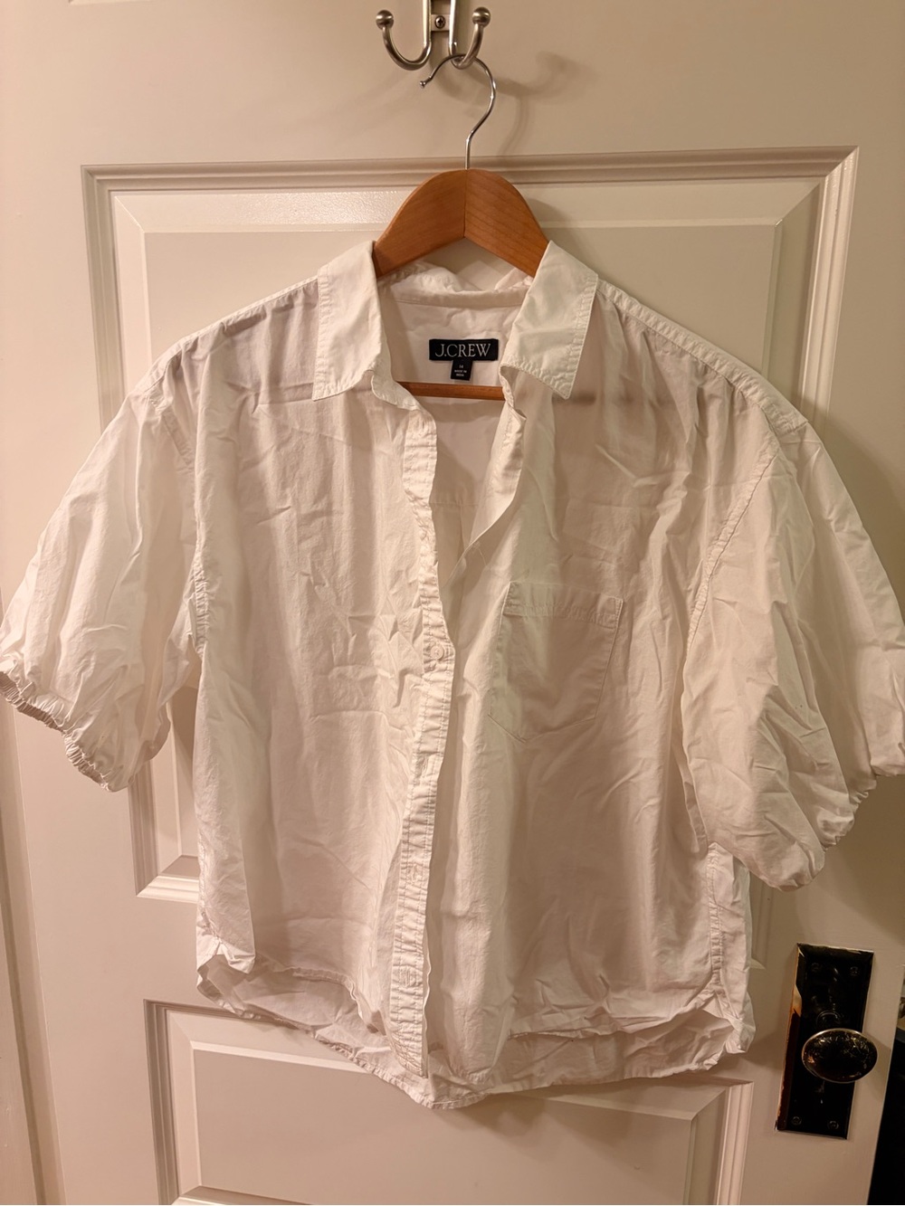 J. Crew White Short Sleeve Button-Down Cotton Shirt